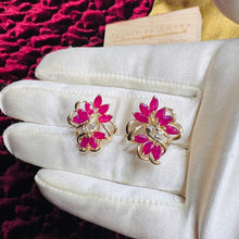 Load image into Gallery viewer, 14k Yellow Gold 3 cttw Natural Ruby & Diamond Earrings Marquise Cluster Floral