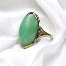 Load image into Gallery viewer, 10k Gold Antique Jadeite Jade Ring Sz 6.75 Victorian Oval Cabochon Ring 4.3g