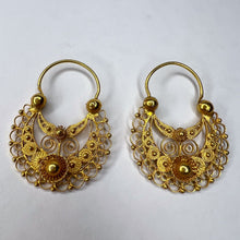Load image into Gallery viewer, Antique 10k Gold Hoop Earrings Filigree Creole Gypsy French Wire Victorian 4.6g