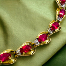 Load image into Gallery viewer, 10k Yellow Gold Ruby Diamond Tennis Bracelet 7.5" Fancy Oval Cut Rubies 7.5g