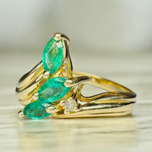 Load image into Gallery viewer, 14k Gold Natural Emerald & Diamond Ring Size 5.75 Marquise Anniversary Gift 3.3g