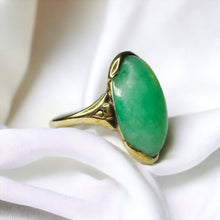 Load image into Gallery viewer, 10k Gold Antique Jadeite Jade Ring Sz 6.75 Victorian Oval Cabochon Ring 4.3g