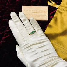 Load image into Gallery viewer, 10k Gold Natural Emerald Ring Size 8.25 Pear Cut 3 Stone Ring 2g Earth mined