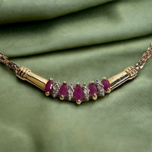 Load image into Gallery viewer, 10k Yellow Gold Ruby & Diamond Necklace 18" 33mm Chevron Pendant Christmas Gift