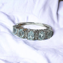 Load image into Gallery viewer, 10k White Gold Aquamarine & Diamond Ring Size 7 Five Stone Engagement Ring 2.4g