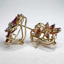 Load image into Gallery viewer, 14k Yellow Gold 3 cttw Natural Ruby & Diamond Earrings Marquise Cluster Floral