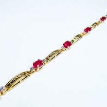 Load image into Gallery viewer, 10k Yellow Gold Natural Ruby Tennis Bracelet 7" Oval Cut Rubies & Diamond 4g