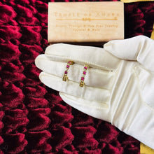 Load image into Gallery viewer, 14k Gold Diamond & Natural Ruby Earrings 3/4 CTTW Rope J Hook Half Hoops 2.5g