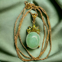 Load image into Gallery viewer, 10k Yellow Gold Jadeite Jade & Peridot Necklace 18" Oval Cabochon Natural 2.5g