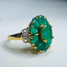 Load image into Gallery viewer, 10k Yellow Gold 2.4CT Natural Emerald Ring Size 5 Antique Emerald Ring Diamonds