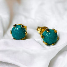 Load image into Gallery viewer, 14k Gold Natural Turquoise Earrings 1 CTTW Stud Earrings Solid 585 Gold Western