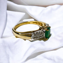 Load image into Gallery viewer, 10k Gold Natural Emerald & Diamond Ring Sz 7.75 Oval Cut Emerald Pave Diamonds