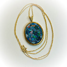 Load image into Gallery viewer, 14k Yellow Gold Black Opal Necklace 18" Mosaic Australian Opal 3.5g Vintage