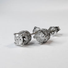 Load image into Gallery viewer, 14K White Gold Natural Diamond Earrings 1/2CT Hidden Halo Crown Round Cut Studs