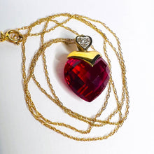 Load image into Gallery viewer, 10k Yellow Gold Ruby Diamond Necklace 18" BIG 13mm Heart Briolette Red Ruby 3.2g LP