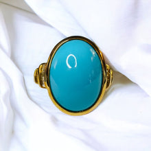 Load image into Gallery viewer, 10k Gold Sleeping Beauty Turquoise & Diamond Ring Sz 7 LARGE Cabochon Ring 5.7g