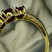 Load image into Gallery viewer, 10k Gold Natural Ruby Ring Sz 7 Earth Mined 1&1/2 CT T.W. Oval Three Stone 2.2g