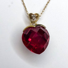 Load image into Gallery viewer, 10k Yellow Gold Ruby Diamond Necklace 18" BIG 11mm Heart Briolette Red Ruby 2g