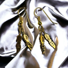 Load image into Gallery viewer, 10k Gold Vintage Feather Earrings 40mm Dangle Handmade Native American Southwest