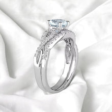 Load image into Gallery viewer, 10k White Gold Aquamarine 1/6 CT T.W. Diamond Engagement Ring Set Twist Sz 8.75