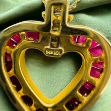 Load image into Gallery viewer, 14k Gold Ruby Necklace 18" Ruby Diamond Heart Necklace Channel Set Baguette 4.5g