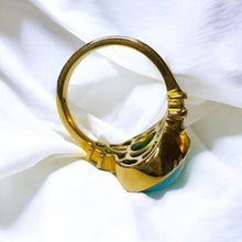 Load image into Gallery viewer, 10k Gold Sleeping Beauty Turquoise & Diamond Ring Sz 7 LARGE Cabochon Ring 5.7g