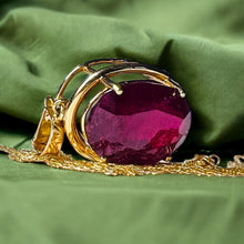 Load image into Gallery viewer, 10k Yellow Gold 13cttw Natural Ruby Necklace 19" Oval Cut Ruby Pendant 6.3g July Birthstone Large Earth Mined Ruby Anniversary Gift for Wife