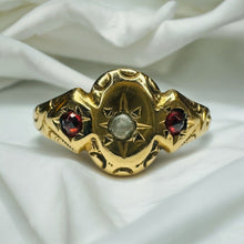 Load image into Gallery viewer, Antique 10k Gold Garnet Seed Pearl Ring Sz 4.5 Rose Cut Victorian c1890's 1g