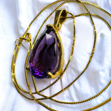 Load image into Gallery viewer, 14k Gold Amethyst Necklace 18" Large 9 CT Pear Cut Purple Amethyst Pendant 5.7g