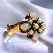 Load image into Gallery viewer, Antique 10k Yellow Gold Opal Seed Pearl Ring Size 5.5 Victorian Estate 2.15g
