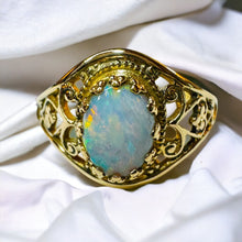 Load image into Gallery viewer, Antique 10k Gold Opal Ring Size 5.5 Victorian Era Solitaire Filigree Ring 1.4g