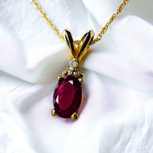 Load image into Gallery viewer, 10k Yellow Gold Natural Ruby & Diamond Necklace 18" 1CT Christmas Gift for Wife