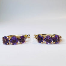 Load image into Gallery viewer, 10k Yellow Gold Natural Amethyst Hoop Earrings 17mm Prong Set Hoops 1g February