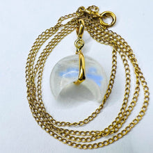 Load image into Gallery viewer, 14k Yellow Gold Crescent Moonstone & Diamond Necklace 15" Solid 585 Gold 2.4g