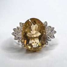 Load image into Gallery viewer, Large 10K Yellow Gold Citrine Ring Size 5 Citrine & Diamond Floral Ring 5 CTTW