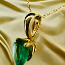 Load image into Gallery viewer, 14k Gold Natural Colombian Emerald Necklace 19" Pear Cut 1/2 CT Solitaire 1.1g