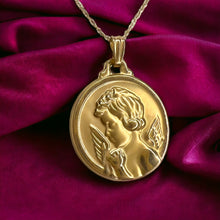 Load image into Gallery viewer, 10k Yellow Gold Cherub Necklace 18" Guardian Angel Coin Medallion Necklace 1.3