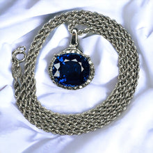 Load image into Gallery viewer, 10k White Gold 6 cttw Genuine Blue Sapphire Halo Diamond Necklace 17" 5.4g