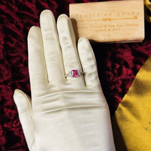 Load image into Gallery viewer, 10k White Gold Pink Sapphire Diamond Ring Sz 7 Emerald Cut Three Stone 1.9g