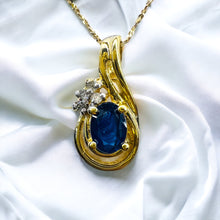 Load image into Gallery viewer, 10k Yellow Gold 1/2ct Natural Blue Sapphire Diamond Necklace 16" Solid 417 Gold