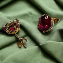 Load image into Gallery viewer, 10k Yellow Gold 4cttw Ruby & Diamond Earrings 9mm Oval Cut 1.8g Ruby Stud Earrings July Birthstone Anniversary Gift for Wife Girlfriend