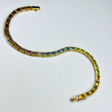 Load image into Gallery viewer, 14k Yellow Gold Multi Gemstone Rainbow Colors Eternity Tennis Bracelet 7.5" 7.6g