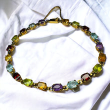 Load image into Gallery viewer, 10k Yellow Gold Multi Gemstone Rainbow Colors Eternity Tennis Bracelet 7.5" 5.3g