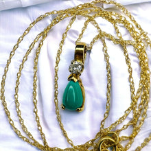 Load image into Gallery viewer, 14k Gold Natural Turquoise & Diamond Necklace 18" Pear Cut Cabochon Solitaire 1g