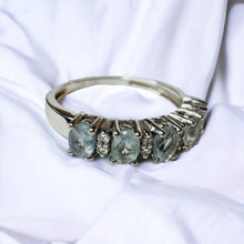 Load image into Gallery viewer, 10k White Gold Aquamarine & Diamond Ring Size 7 Five Stone Engagement Ring 2.4g