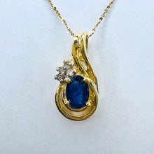 Load image into Gallery viewer, 10k Yellow Gold 1/2ct Natural Blue Sapphire Diamond Necklace 16" Solid 417 Gold