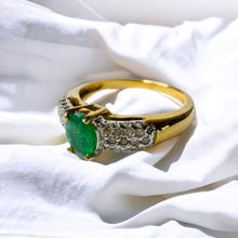 Load image into Gallery viewer, 10k Gold Natural Emerald & Diamond Ring Sz 7.75 Oval Cut Emerald Pave Diamonds