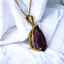 Load image into Gallery viewer, 14k Gold Amethyst Necklace 18" Large 9 CT Pear Cut Purple Amethyst Pendant 5.7g