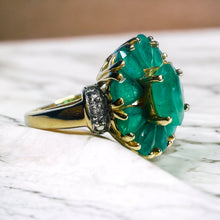 Load image into Gallery viewer, 10k Yellow Gold 2.4CT Natural Emerald Ring Size 5 Antique Emerald Ring Diamonds