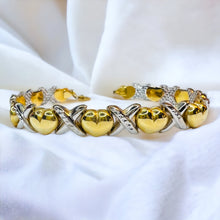 Load image into Gallery viewer, 10k Yellow Gold 8.5mm XO Love Tennis Bracelet 7.15" Two Tone White Gold 7g
